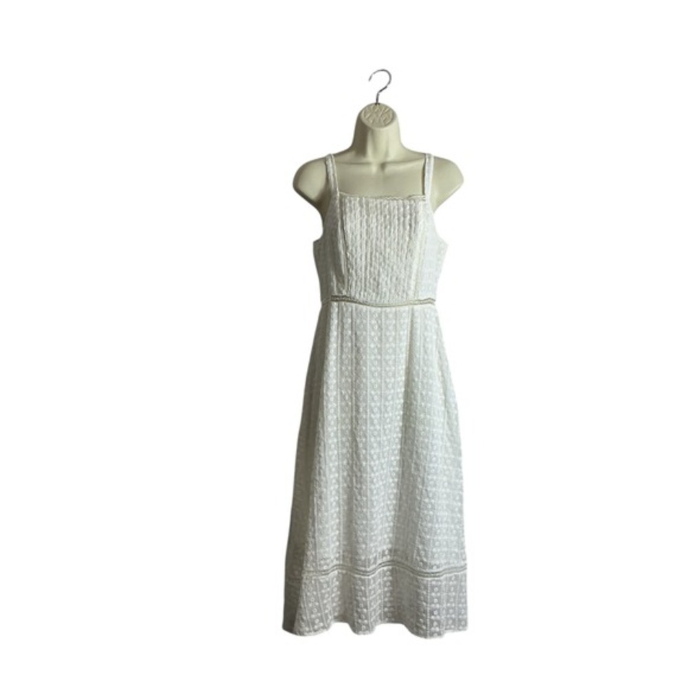 JOA Small White‎ Eyelet Tie Shoulder Midi Dress Dainty Floral Cottagecore